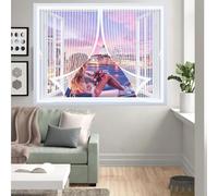 Fly Screens for Curtain 107 x 103 cm with Powerful Magnets & Full Frame Magic Tape No Gap, Lets Fresh Air in, Keep Bugs Out Magnetic Fly Curtain for All Types of Windows, White