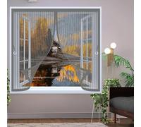 Fly Screens for Curtain 110 x 110 cm with Powerful Magnets & Full Frame Magic Tape, Keep Bugs Out & Lets Fresh Air in Curtains to Stop Flies for All Types of Windows, Grey