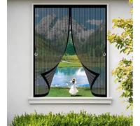 Fly Screens for Curtain 110 x 165 cm with Powerful Magnets & Full Frame Magic Tape, Keep Bugs Out & Lets Fresh Air in Mosquito Double Curtain for All Types of Windows, Black