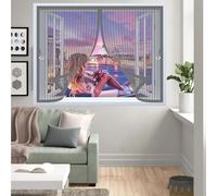 Fly Screens for Curtain 115 x 101 cm with Powerful Magnets & Full Frame Magic Tape No Gap, Lets Fresh Air in, Keep Bugs Out Magnetic Fly Curtain for All Types of Windows, Grey