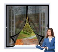 Fly Screens for Curtain 120 x 120 cm with Powerful Magnets & Full Frame Magic Tape, Keep Bugs Out & Lets Fresh Air in Magnetic Fly Screen Curtain for All Types of Windows, Black