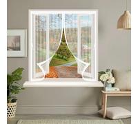 Fly Screens for Curtain 131 x 142 cm with Powerful Magnets & Full Frame Magic Tape No Gap, Lets Fresh Air in, Keep Bugs Out Mesh Screen Curtain for All Types of Windows, White