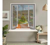 Fly Screens for Curtain 141 x 153 cm with Powerful Magnets & Full Frame Magic Tape No Gap, Lets Fresh Air in, Keep Bugs Out Mesh Screen Curtain for All Types of Windows, Grey