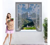 Fly Screens for Curtain 142 x 158 cm Powerful Magnets, No Drill Installation, Automatically Closes, for Keeping Out Flies & Bug Screen Mesh Curtain for All Types of Windows, Grey