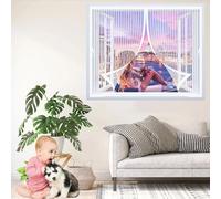 Fly Screens for Curtain 156 x 166 cm with Powerful Magnets & Full Frame Magic Tape No Gap, Lets Fresh Air in, Keep Bugs Out Duty Fly Screen Curtain for All Types of Windows, White