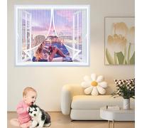 Fly Screens for Curtain 175 x 155 cm with Powerful Magnets & Full Frame Magic Tape, Keep Bugs Out & Lets Fresh Air in Mosquito Double Curtain for All Types of Windows, White