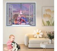 Fly Screens for Curtain 185 x 90 cm with Powerful Magnets & Full Frame Magic Tape, Keep Bugs Out & Lets Fresh Air in Mosquito Double Curtain for All Types of Windows, Grey