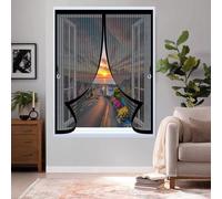 Fly Screens for Curtain 72 x 96 cm with Powerful Magnets & Full Frame Magic Tape, Keep Bugs Out & Lets Fresh Air in Mosquito Insects Screen Mesh for All Types of Windows, Black