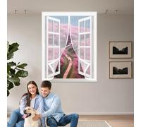 Fly Screens for Curtain 88 x 96 cm with Powerful Magnets & Full Frame Magic Tape No Gap, Lets Fresh Air in, Keep Bugs Out Magnetic Fly Curtain for All Types of Windows, White
