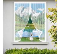 Fly Screens for Curtain 90 x 180 cm with Powerful Magnets & Full Frame Magic Tape, Keep Bugs Out & Lets Fresh Air in Mosquito Double Curtain for All Types of Windows, White