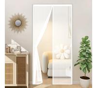 Fly Screens for Doors 102 x 243 cm Without Drilling, with Strong Magnets and Magic Band, Automatically Closes, Keep Insects Magnetic Screenfly Doors for Sliding Door, White
