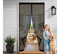 Fly Screens for Doors 105 x 200 cm with Powerful Magnets & Full Frame Magic Tape No Gap, Lets Fresh Air in, Keep Bugs Out Thermal Door Curtain Magnetic for Patio Doors Bedroom, Black