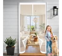 Fly Screens for Doors 105 x 200 cm with Powerful Magnets & Full Frame Magic Tape No Gap, Lets Fresh Air in, Keep Bugs Out Thermal Door Curtain Magnetic for Patio Doors Bedroom, White