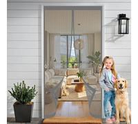 Fly Screens for Doors 105 x 200 cm with Powerful Magnets & Full Frame Magic Tape No Gap, Lets Fresh Air in, Keep Bugs Out Thermal Door Curtain Magnetic for Patio Doors Bedroom, Grey