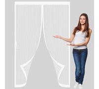 Fly Screens for Doors 110 x 120 cm with Powerful Magnets & Full Frame Magic Tape No Gap, Lets Fresh Air in, Keep Bugs Out Patio Door Nets Insect Mesh for Patio Doors Bedroom, White