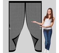 Fly Screens for Doors 110 x 120 cm with Powerful Magnets & Full Frame Magic Tape No Gap, Lets Fresh Air in, Keep Bugs Out Patio Door Nets Insect Mesh for Patio Doors Bedroom, Black