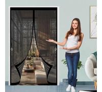 Fly Screens for Doors 115 x 210 cm with Powerful Magnets & Full Frame Magic Tape, Keep Bugs Out & Lets Fresh Air in Mosquito Proof Door Curtains for Patio Doors Balcony, Black