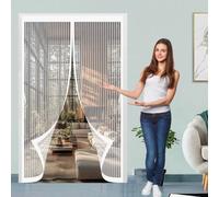 Fly Screens for Doors 115 x 210 cm with Powerful Magnets & Full Frame Magic Tape, Keep Bugs Out & Lets Fresh Air in Mosquito Proof Door Curtains for Patio Doors Balcony, White
