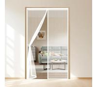 Fly Screens for Doors 116 x 252 cm Without Drilling, with Strong Magnets and Magic Band, Automatically Closes, Keep Insects Patio Insect Door Screen for Bedroom, White