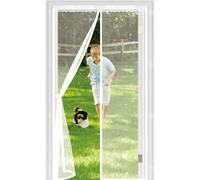 Fly Screens for Doors 132 x 234 cm, Automatically Closes, Keep Insects, with Strong Magnets and Magic Band, Without Drilling, Screen Doors with Magnets for Sliding Door, White