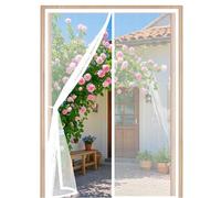 Fly Screens for Doors 135 x 195 cm with Powerful Magnets and Full Frame Magic Tape Flyscreen French Doors Easy to Install Without Drilling for Balcony Patio Bedroom, White