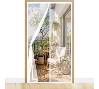 Fly Screens for Doors 137 x 184 cm Without Drilling, with Strong Magnets and Magic Band, Automatically Closes, Keep Insects Magnetic Fly Screen Door Curtain for Kitchen, White