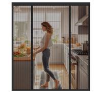 Fly Screens for Doors, 150x210cm Double Door Screen Curtain for Sliding Door with Powerful Magnets and Full Frame Magic Tape, Easy to Install Door Fly Screen Curtain, Keep Fly Bug Out, Black