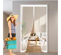 Fly Screens for Doors 155 x 160 cm with Powerful Magnets & Full Frame Magic Tape, Keep Bugs Out & Lets Fresh Air in Magnetic Fly Screens Duty Door Screen for Patio Doors Bedroom, White