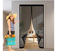 Fly Screens for Doors 175 x 105 cm with Powerful Magnets & Full Frame Magic Tape, Keep Bugs Out & Lets Fresh Air in Magnetic Fly Screens Duty Door Screen for Patio Doors Bedroom, Black