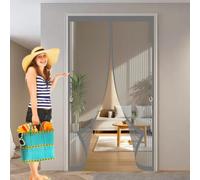 Fly Screens for Doors 195 x 105 cm with Powerful Magnets & Full Frame Magic Tape, Keep Bugs Out & Lets Fresh Air in Magnetic Fly Screens Duty Door Screen for Patio Doors Bedroom, Grey