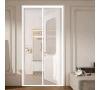 Fly Screens for Doors 51 x 252 cm Without Drilling, with Strong Magnets and Magic Band, Automatically Closes, Keep Insects Magnetic Screen Door Curtain for Kitchen, White