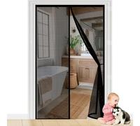 Fly Screens for Doors 92 x 205 cm Without Drilling, with Strong Magnets and Magic Band, Automatically Closes, Keep Insects Door Curtains to Stop Flies for Bedroom, Black
