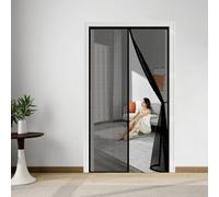 Fly Screens for Doors 92 x 308 cm Without Drilling, with Strong Magnets and Magic Band, Automatically Closes, Keep Insects Patio Insect Door Screen for Bedroom, Black
