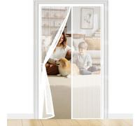 Fly Screens for Doors 94 x 243 cm Without Drilling, with Strong Magnets and Magic Band, Automatically Closes, Keep Insects Magnetic Screenfly Doors for Kitchen, White