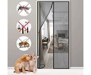 Fly Screens for Doors, 95x220cm Durable Polyester Mesh, Full Frame Magic Tape, Magnetic Top-to-Bottom Seal Snaps Shuts Automatically, Keep Fresh Air in Black