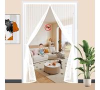 Fly Screens for Doors 98 x 270 cm with Powerful Magnets and Full Frame Magic Tape Patio Curtain Insect Mesh Easy to Install Without Drilling for Balcony Patio Bedroom, White