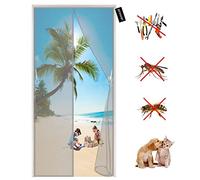 Fly Screens for Doors Magnetic Anti Mosquito Net 140 x 205 cm Fly Curtain Mesh, Insect Door Screen with Full Frame Magic Tape, Keep Out Bugs Let Fresh Air in - Grey A