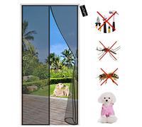 Fly Screens for Doors-Magnetic Fly Screen Door Mesh Curtain Automatic Close with Magnetic Strip-Keep Bugs Out & Let Fresh Air in for Balcony Living Room 160 x 210 cm - Black