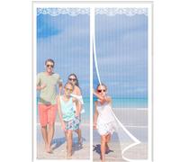 Fly Screens for Doors White, 190x200cm Double Door Screen Curtain for Sliding Door with Powerful Magnets and Full Frame Magic Tape, Easy to Install Door Fly Screen Curtain, Keep Fly Bug Out