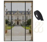 Fly Screens for Doors with 2-Sided Hooks - Fast Self Sealing, Heavy Duty, Keeps Bugs Out, Full Size Magnetic Fly Screen Door, Easy Install-Black||365x215cm(144x85in)