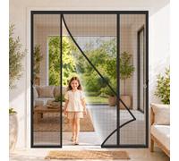 Fly Screens for Double Doors Black 215x205cm Large Opening Mosquito Net Mesh Curtain Full Frame Hook and Loop Pets Friendly for Hosting Garden Parties Without uninvited pests