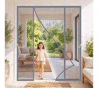Fly Screens for French Doors Grey 130x225cm Large Opening Anti-Mosquito Bugs Insects Closes Automatically No Gap for maximizing Fresh air Circulation on Warm British Evenings