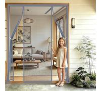 Fly Screens for French Double Doors Grey 185x255cm Double Patio Door Heavy Duty Screen Mosquito Net Removable Full Frame Tape for Traditional Victorian and Edwardian Doors