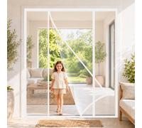 Fly Screens for Large Patio Doors White 185x295cm Double Door Anti Mosquito Mesh Curtain Self Sealing Heavy Duty Pet and Kid Friendly for Traditional Victorian and Edwardian Double Doors