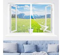 Fly Screens for Window, 100 x 105 cm with Full Frame Magnetic Strip, Keep Insects Out for Air Conditioning Room/Kitchen Window, White