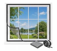 Fly Screens for Windows and Doors, Adjustable Fiberglass Window Netting for Insects, Self-Adhesive Bug Mesh Screen Replacement with Hook and Loop Tape for Easy Install(Black,180x180cm)