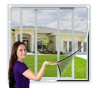 Fly Screens for Windows - Magnetic Fly Screen Adjustable DIY Max 150x130cm Fiberglass Screen Mesh Fits Any Size Smaller with White Window Frames and Grey Mesh