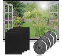Fly Screens for Windows Net, DIY 4 Pack 1.3mx1.5m Window Netting for Insects, with Cutter and Self Adhesive Tape,Easy Installation Keep Flys/Bugs/Mosquitoes Out (130 x 150CM, Black)