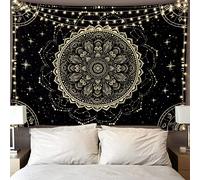 FLY SPRAY Black Golden Mandala Tapestry Astrology Space Wall Hanging Tapestries Wall tapestrys Large Aesthetic Hippie Decor Bohemian Art Boho Home Talestry for Bedroom,Living Room,Ceiling