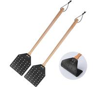 Fly Swatter,2 Pack Leather Fly Swat with Long Wood Handle and Hanging,Fly Catcher Insect Mosquito Wasp Pest Control for Indoor Outdoor Home Fly (2pcs black)